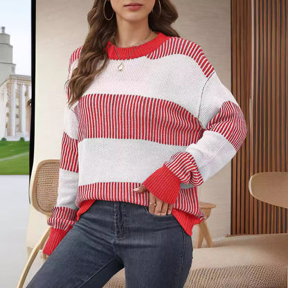Pull en tricot rayé pour femmes à coupe large Chic und Stil