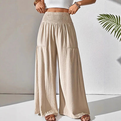 Wide linen pants for women with elastic waistband and pockets Chic und Stil