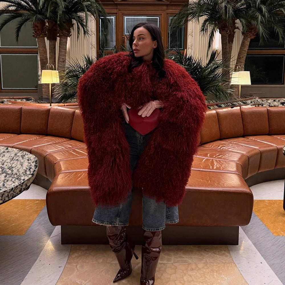 Damen faux fur jacket avec col volumineux et détails élégants Chic und Stil