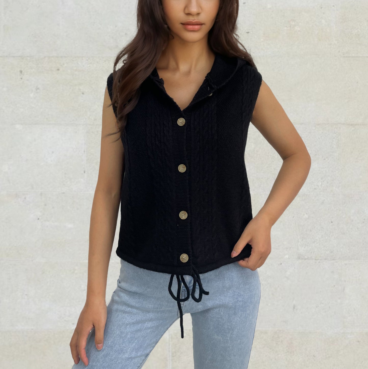 Dames gilet tricot avec capuche et joli motif en torsades Chic und Stil