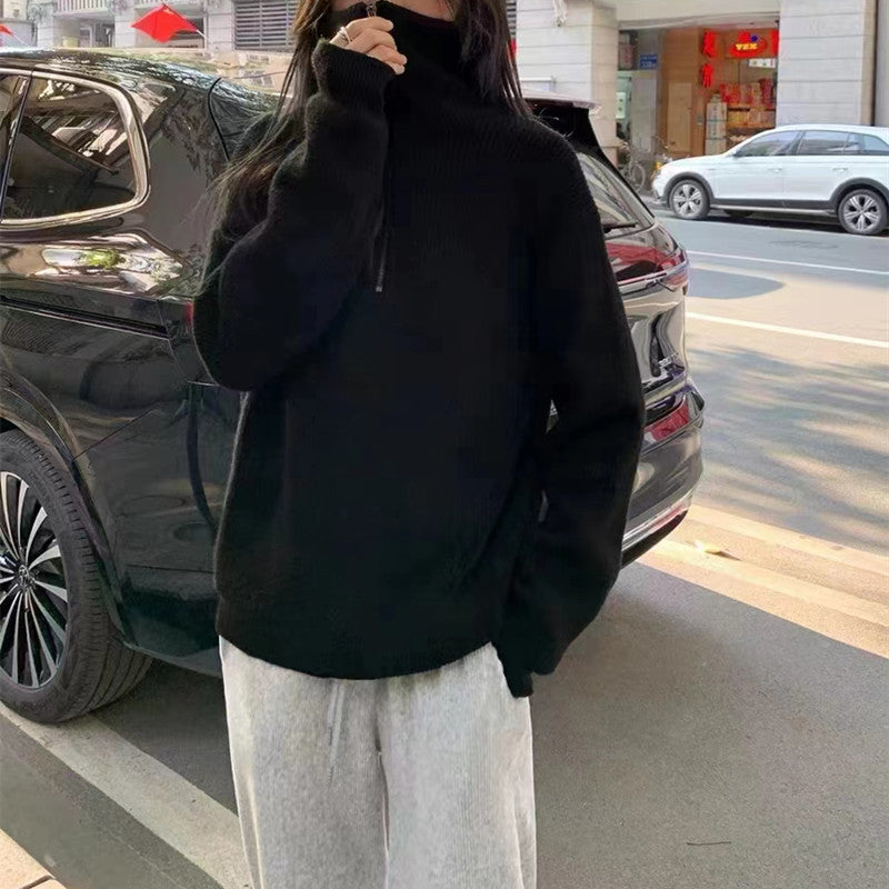 Dames léger pull en tricot avec col haut et fermeture éclair décorative Chic und Stil