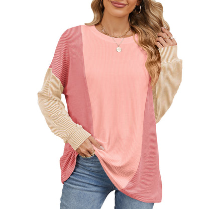 Pull oversized pour femmes avec design en rib côtelé texturé et accents modernes en coloris bloqués Chic und Stil