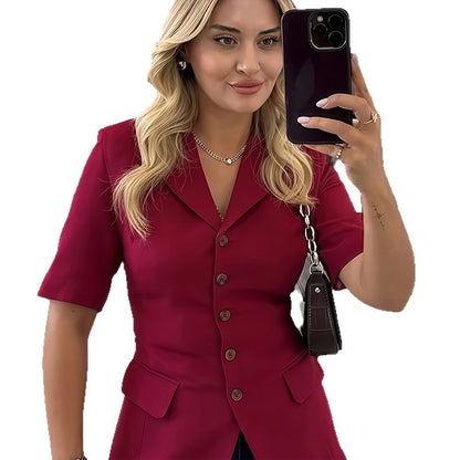 Dames Élégante Veste Courte avec Détails de Boutons Dorés Chic und Stil