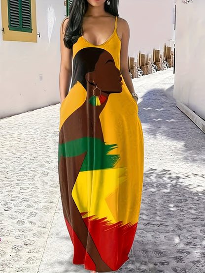 Robe maxi pour femmes avec imprimé ethnique moderne et poches latérales pratiques Chic und Stil