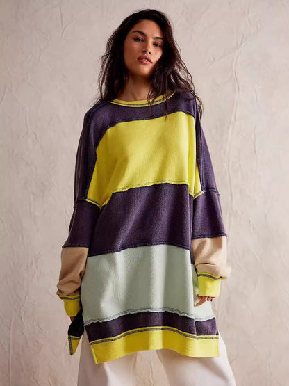 Ladies Casual Oversized Knit Pullover with Chic and Stylish Color Combination