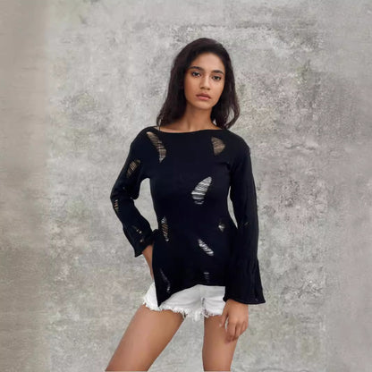 Pull en tricot féminin à motif ajouré discret et coupe décontractée Chic und Stil