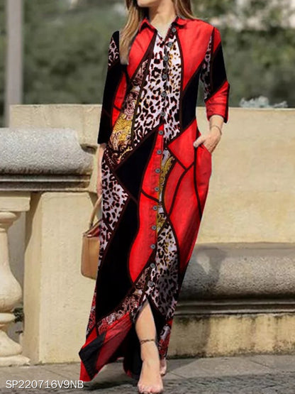 Robe maxi femme avec motif artistique et design de bouton Chic und Stil