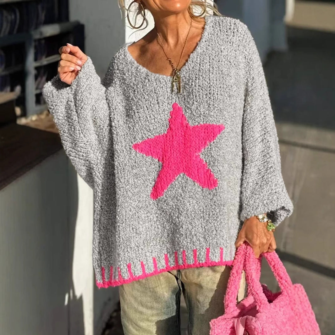 Pull en tricot femme avec col en V et motif étoilé frappant Chic und Stil