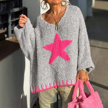Pull en tricot femme avec col en V et motif étoilé frappant Chic und Stil