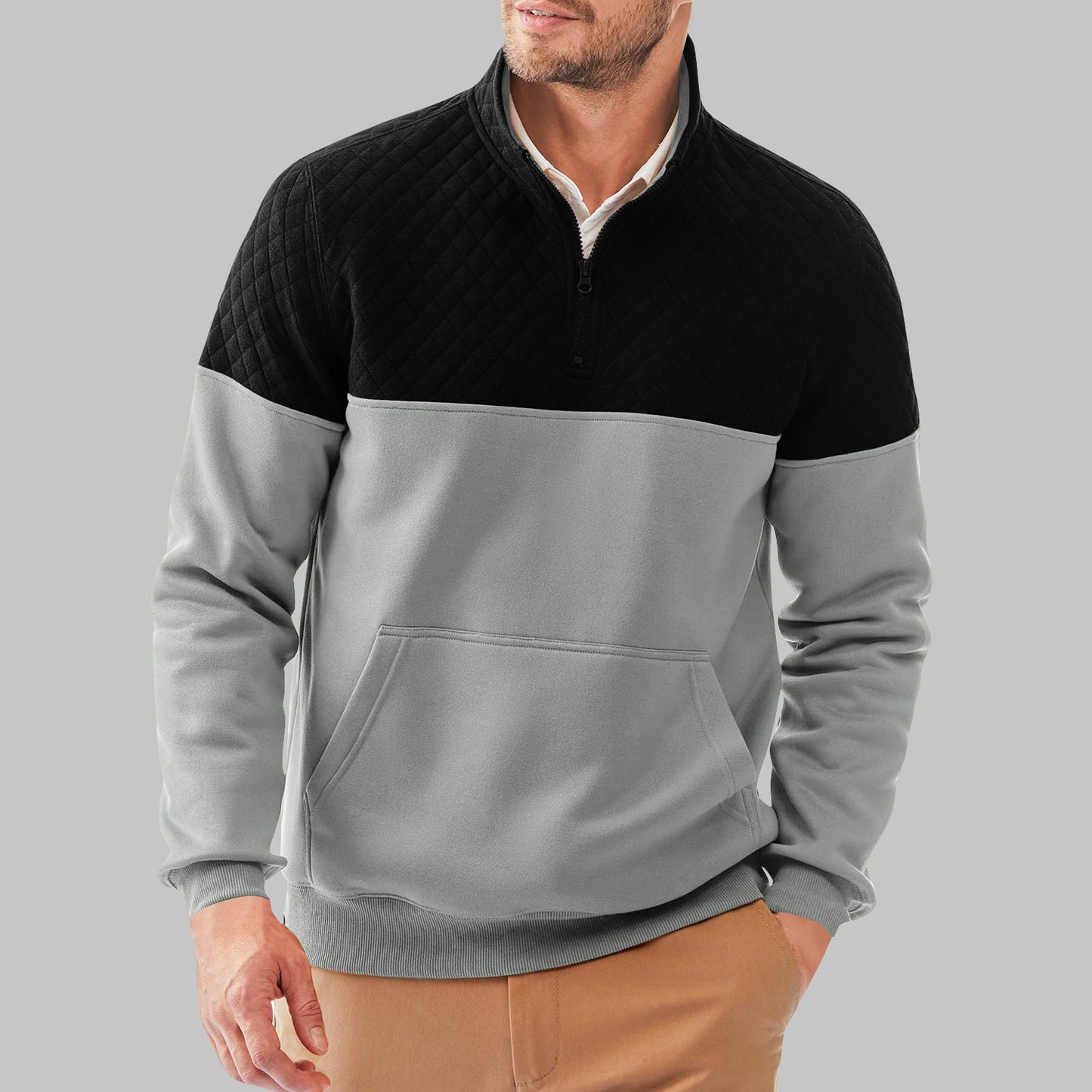 Pull-over en polaire pour hommes avec détails matelassés et col haut Chic und Stil