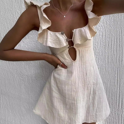 Robe mini femme avec bordure à volants et clavicule ouverte Chic und Stil