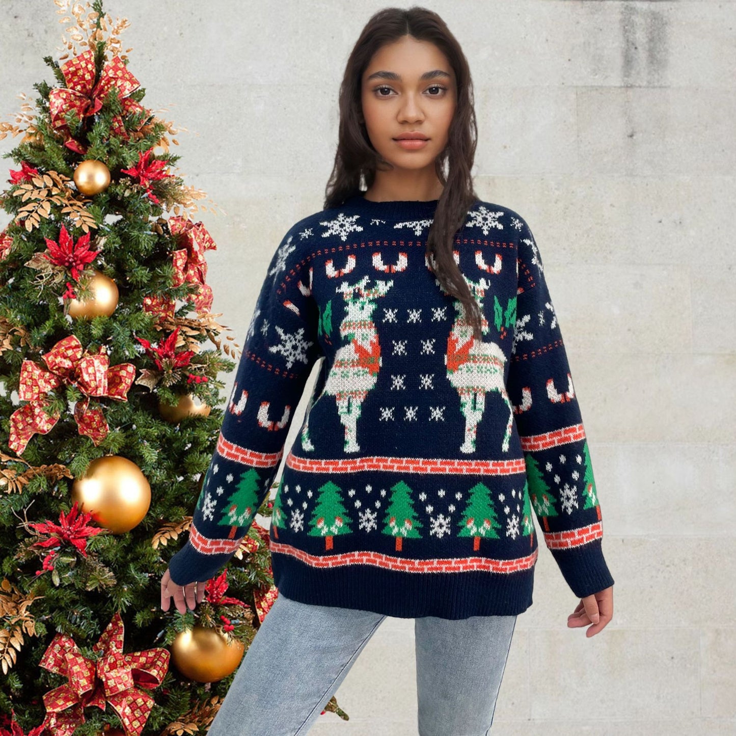 Pull en tricot festif pour femmes avec motif de Noël Chic und Stil