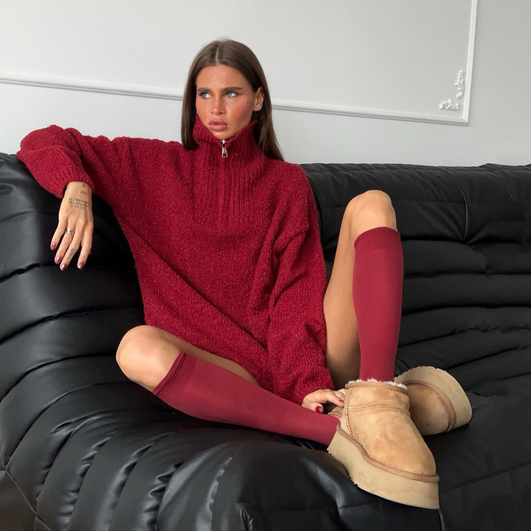 Pull en fleece surdimensionné pour femmes avec col haut et fermeture éclair Chic und Stil