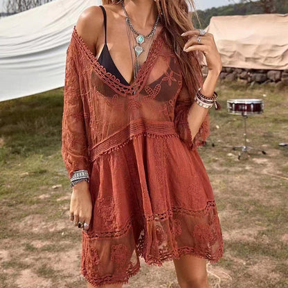 Femmes Robe de plage transparente brodée Chic und Stil