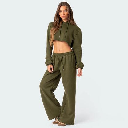 Cropped sports hoodie set for women and loose jogger pants Chic und Stil