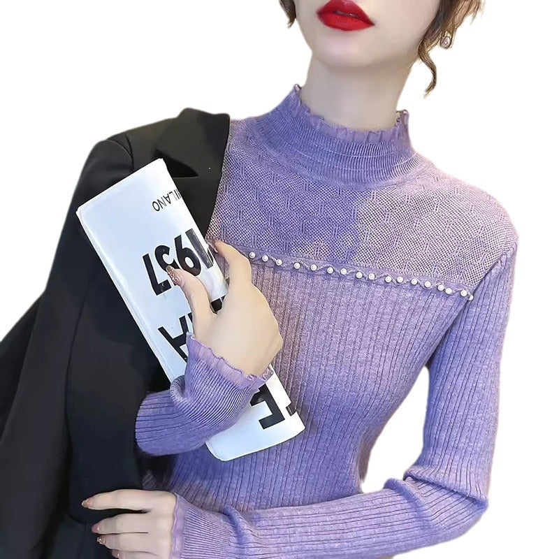 Dames pull en tricot élégant avec inserts transparents et détails en volants Chic und Stil