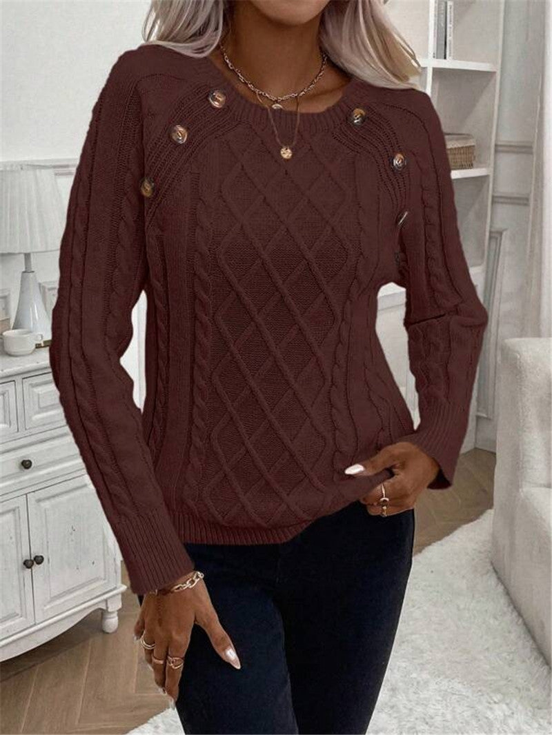 Pull en maille pour femmes avec un motif de losanges texturé et des boutons décoratifs Chic und Stil