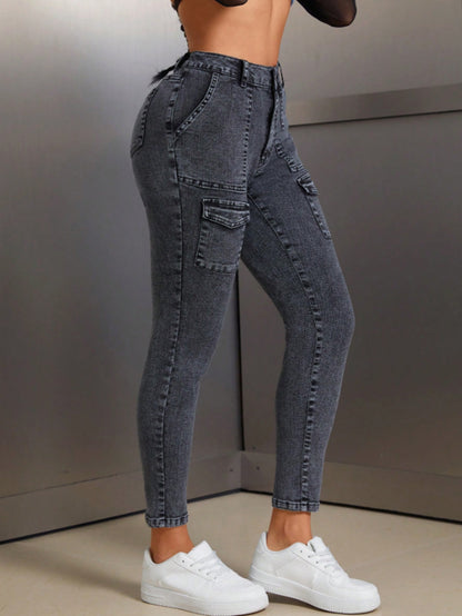 Pantalon cargo pour femmes à taille haute avec poches latérales pratiques Chic und Stil