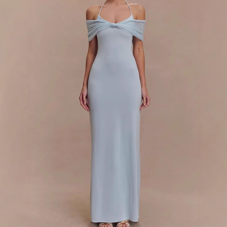 Dames Élégante Robe Maxi avec Design d'Épaule Raffiné Chic und Stil