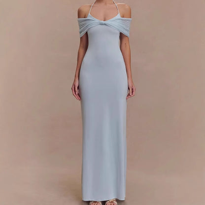 Dames Élégante Robe Maxi avec Design d'Épaule Raffiné Chic und Stil