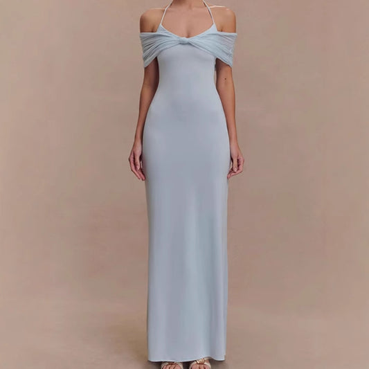 Dames Élégante Robe Maxi avec Design d'Épaule Raffiné Chic und Stil
