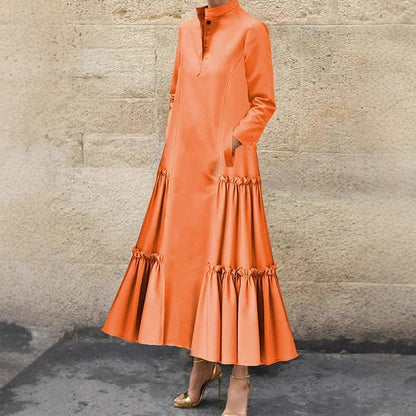 Dames Élégante Robe Maxi avec Ourlet Volant Chic und Stil