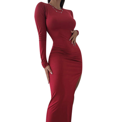 Robe maxi à manches longues fendue haute Chic und Stil pour dames