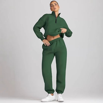 Ladies sporty sweater with high collar and chic jogger pants set