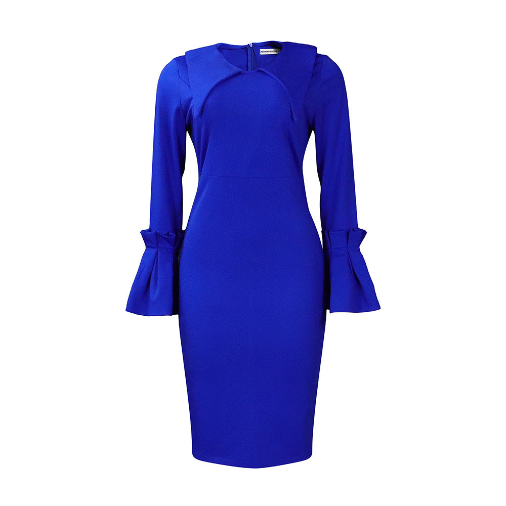Dames Élégant Robe de cocktail avec des détails de volants extravagants et des manches longues Chic und Stil
