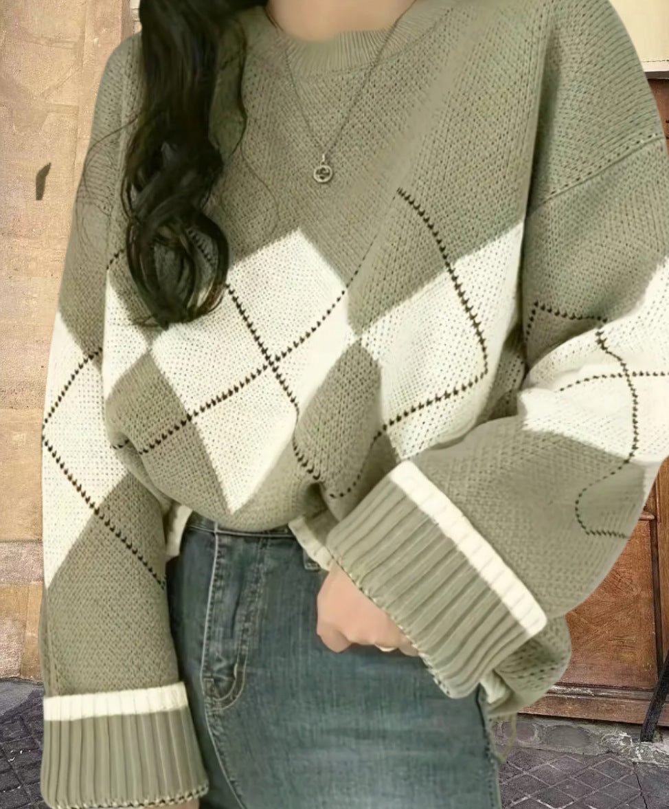 Dames gros tricot pull avec motifs en losanges modernes et coupe ample Chic und Stil