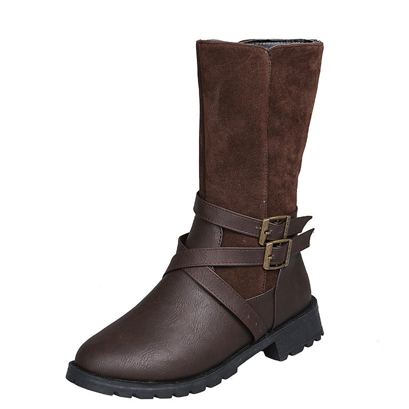 Bottes élégantes pour dames avec un design de bandage croisé à la mode et une semelle robuste Chic und Stil