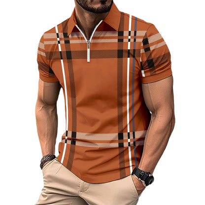 Hommes Polo à carreaux élégant avec ZIP devant Chic und Stil