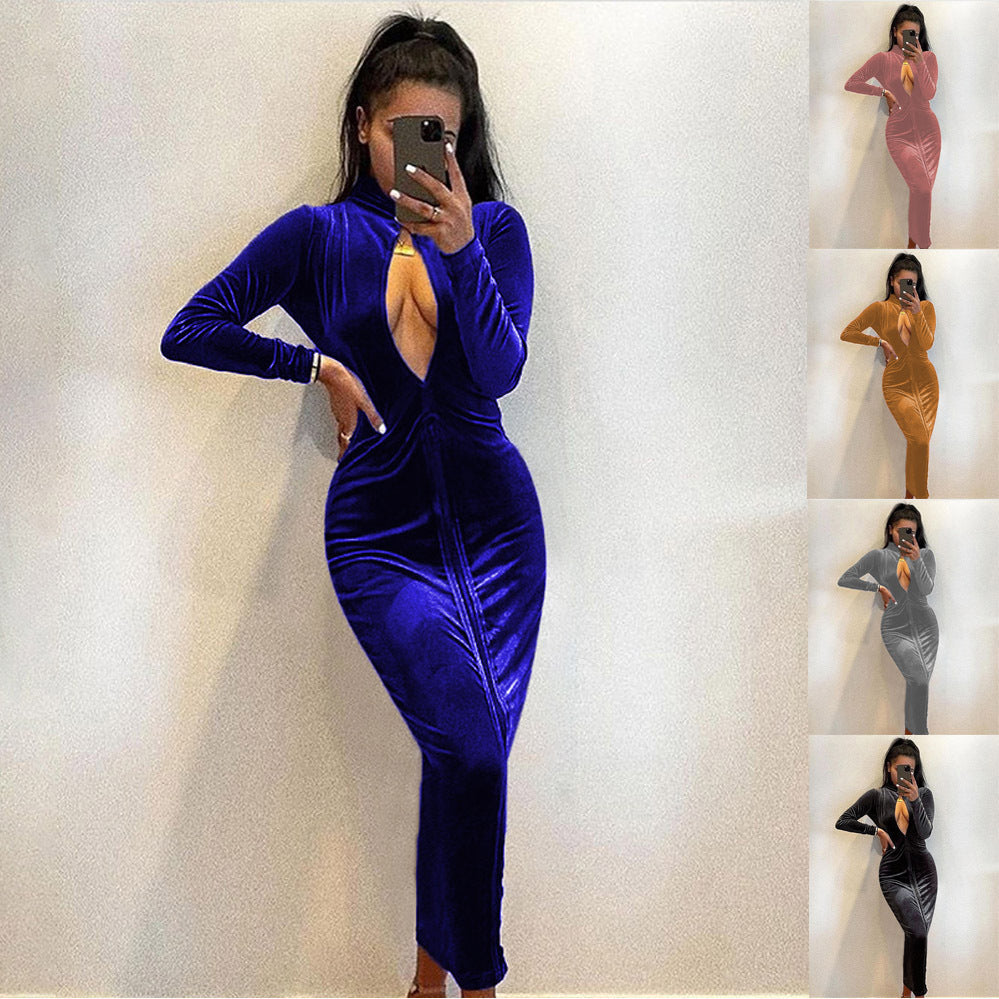 Robe de soirée élégante pour dames avec décolleté en V profond et manches longues Chic und Stil