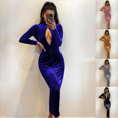 Robe de soirée élégante pour dames avec décolleté en V profond et manches longues Chic und Stil