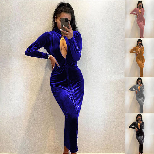 Robe de soirée élégante pour dames avec décolleté en V profond et manches longues Chic und Stil