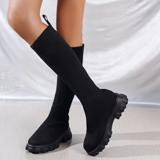Bottes en tricot hautes pour femmes avec semelle profilée antidérapante et tige élastique Chic und Stil