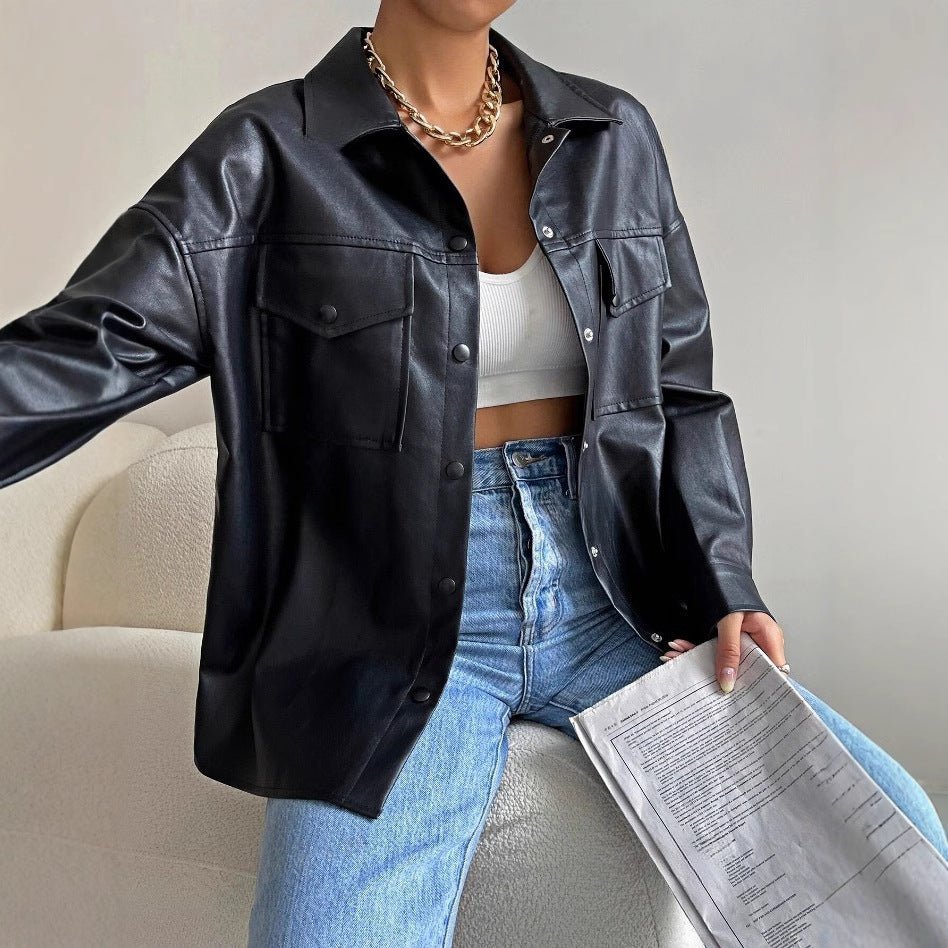 Chemise overshirt en simili cuir pour femmes Chic und Stil