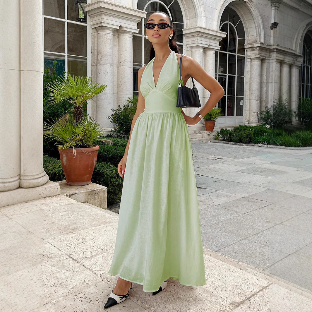 Robe maxi élégante pour femmes avec design à dos nu et jupe fluide Chic und Stil