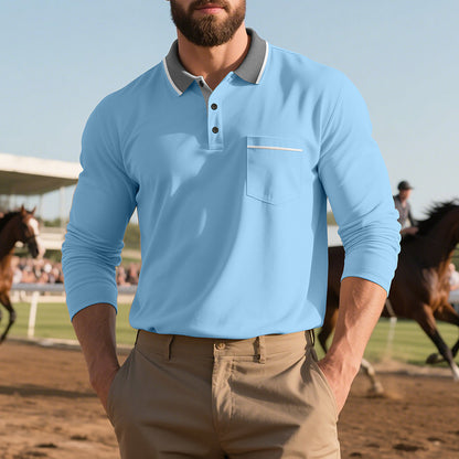 Chemise polo à manches longues pour hommes, mode, avec surface texturée et poche poitrine pratique Chic und Stil