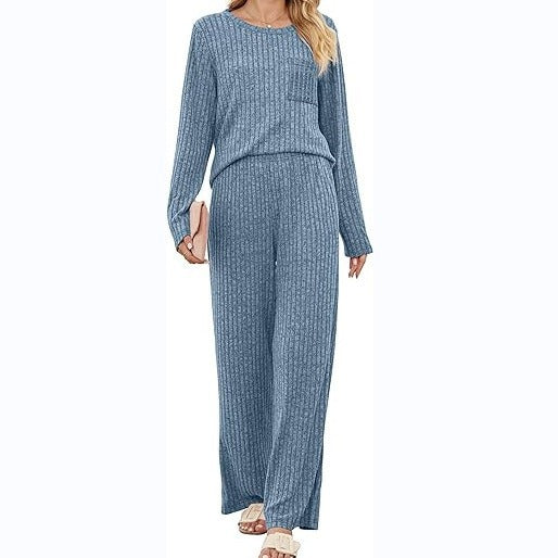 Casual lounge set for women with long sleeve top and wide leg pants Chic and Style