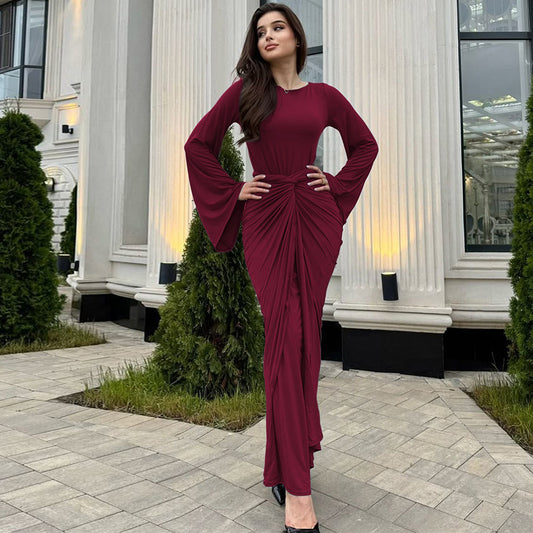 Robe maxi élégante pour femmes avec ourlet incurvé et manches chauve-souris décontractées Chic und Stil