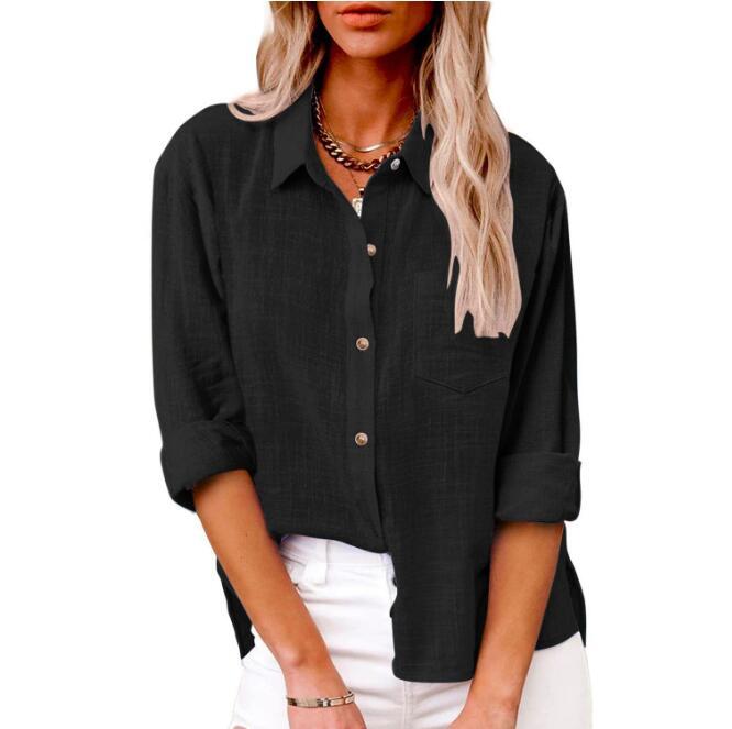 Blouse en lin décontractée pour femmes à manches courtes et détails de boutons Chic und Stil