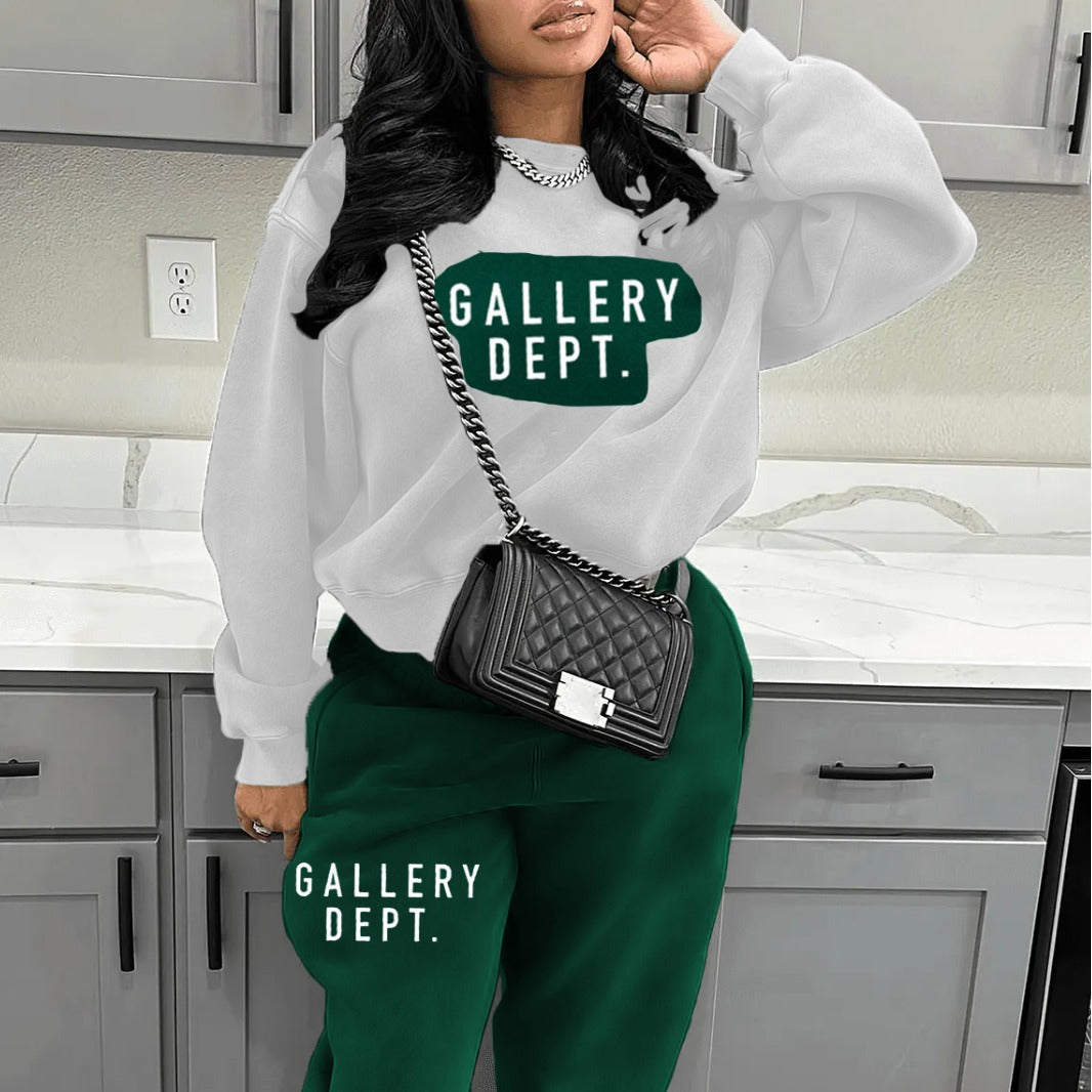 Women's Sweatshirt and Pants Set with a Chic Modern Graphic Design and Style