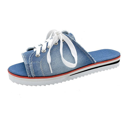 Baskets mules décontractées pour femmes avec denim à la mode et laçage pratique Chic und Stil