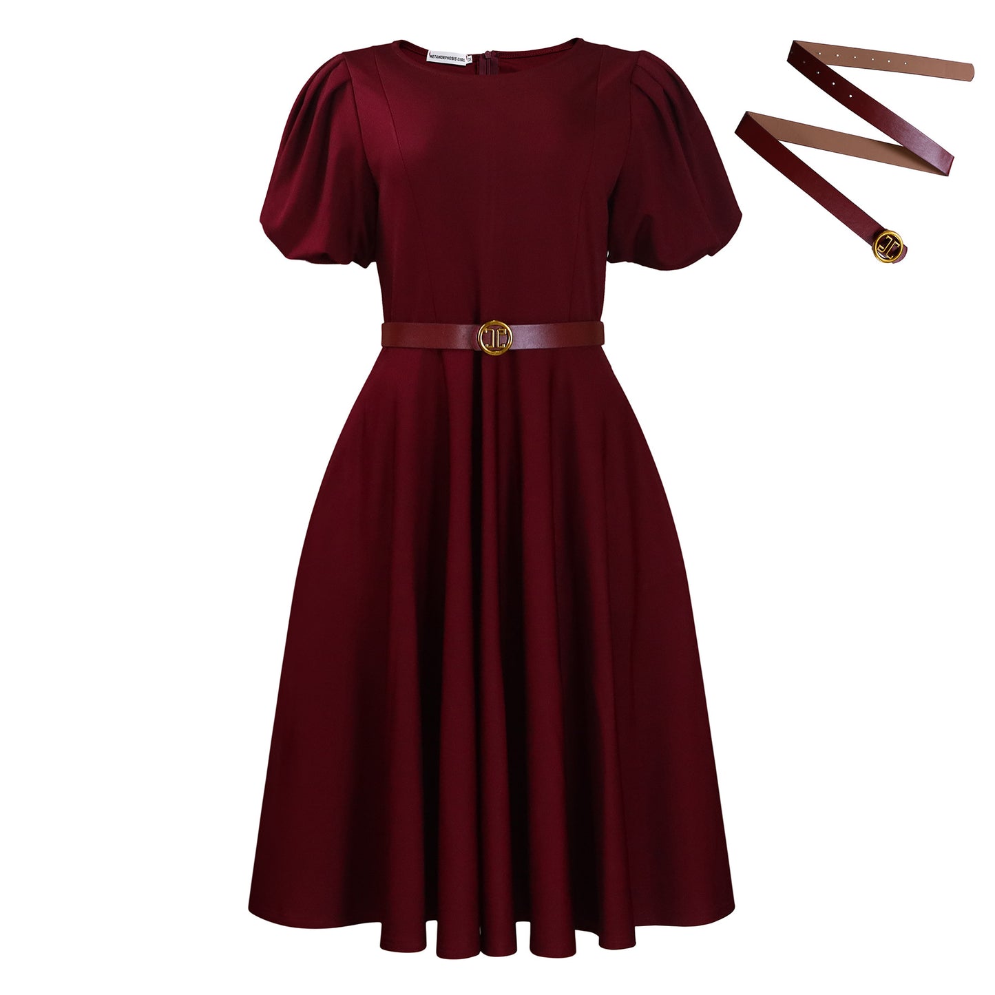 Robe midi pour femmes avec des manches bouffantes et une ceinture ajustée Chic und Stil