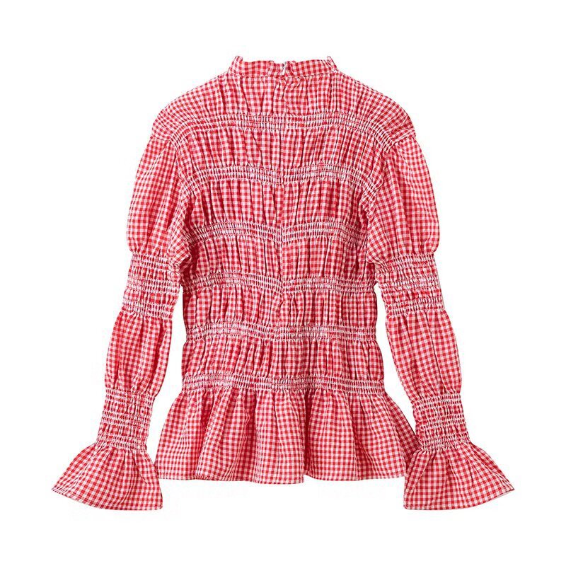 Blouse à volants pour femmes avec motif gingham et élégants manches bouffantes Chic und Stil