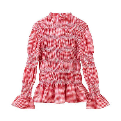 Blouse à volants pour femmes avec motif gingham et élégants manches bouffantes Chic und Stil