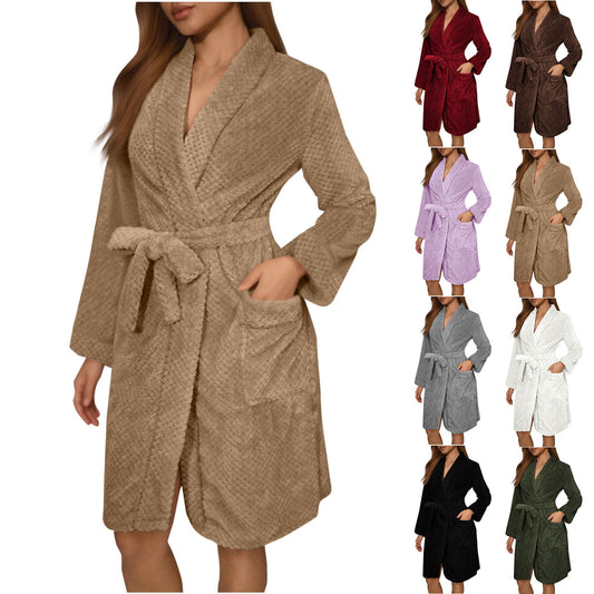 Ladies Cozy Dressing Gown with Belt and Chic Pockets