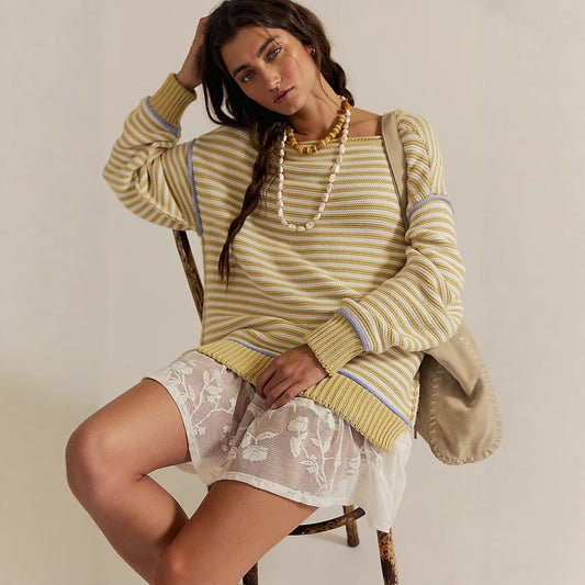 Pull en tricot oversized pour femmes avec motif rayé et coupe décontractée Chic und Stil