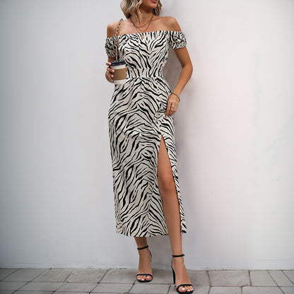 Femme Off-Shoulder Maxi Robe avec Fente de Mariage Chic und Stil